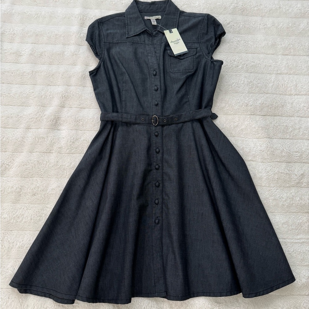 American Rag Dark Blue Denim Button-Front Fit-and-Flare Midi Dress